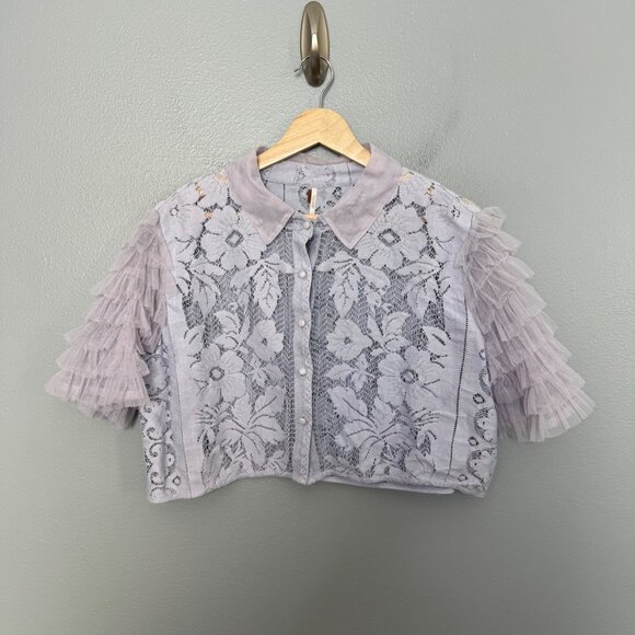 FREE PEOPLE madonna crop lace/tulle top size M - Picture 2 of 7